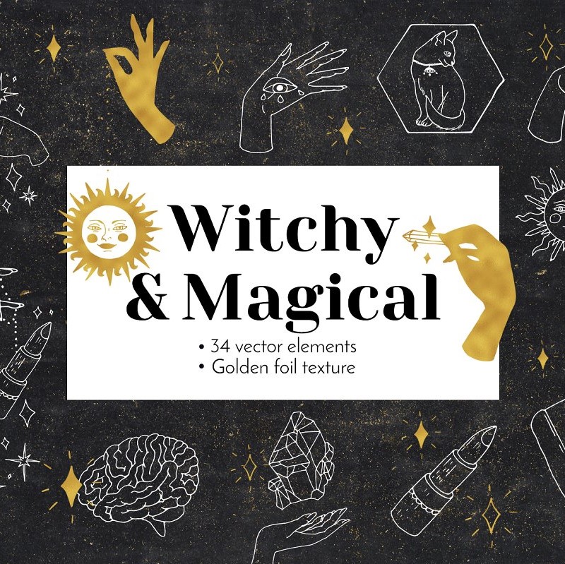 Witchy Magical Mystic Line Art Vector Illustration Preview.