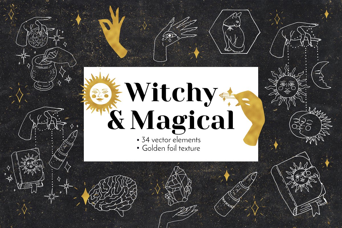 Witchy Magical Mystic Line Art Vector Ilustration.