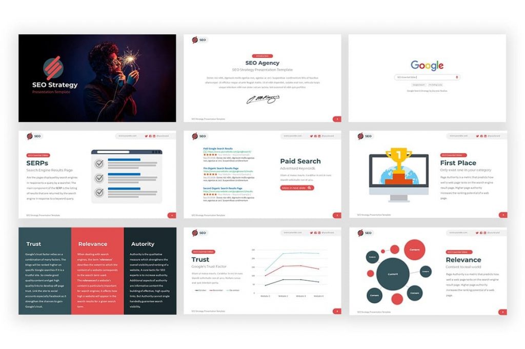 Slides Preview SEO Strategy Google Slides Template.