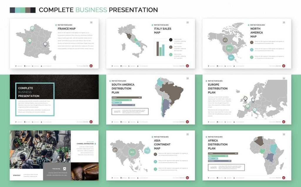 Slides for hosting Maps Complete Business Powerpoint Template.