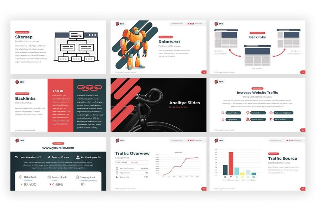 Design Analysis Slide SEO Strategy Google Slides Template.