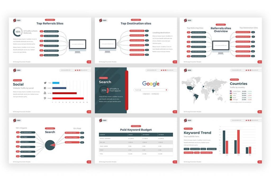 Infographic SEO Strategy Google Slides Template.