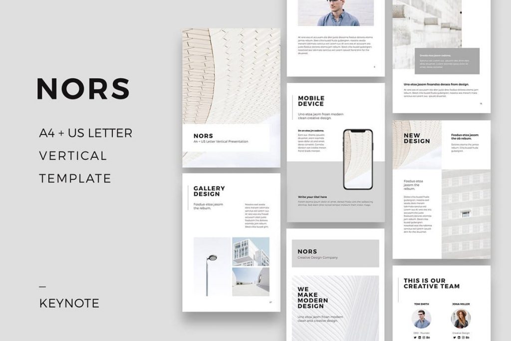 NORS - Vertical A4 + US Letter Keynote Template.