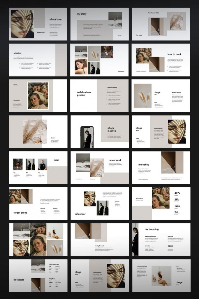 KARA - Media Kit Powerpoint Template by MasterBundles Pinterest Collage Image.