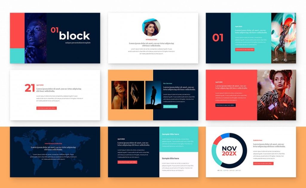 Content of the Block Powerpoint Presentation Template slides.