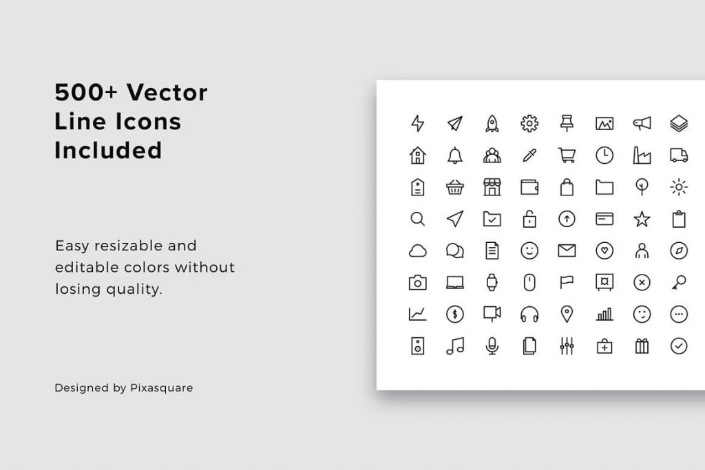 500+ vector line icons included in the presentation.