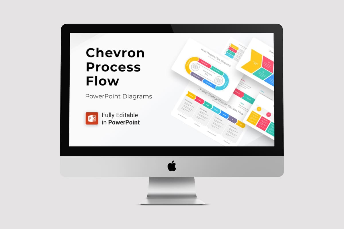 Chevron Process Flow PowerPoint by MasterBundles Desktop preview mockup image.