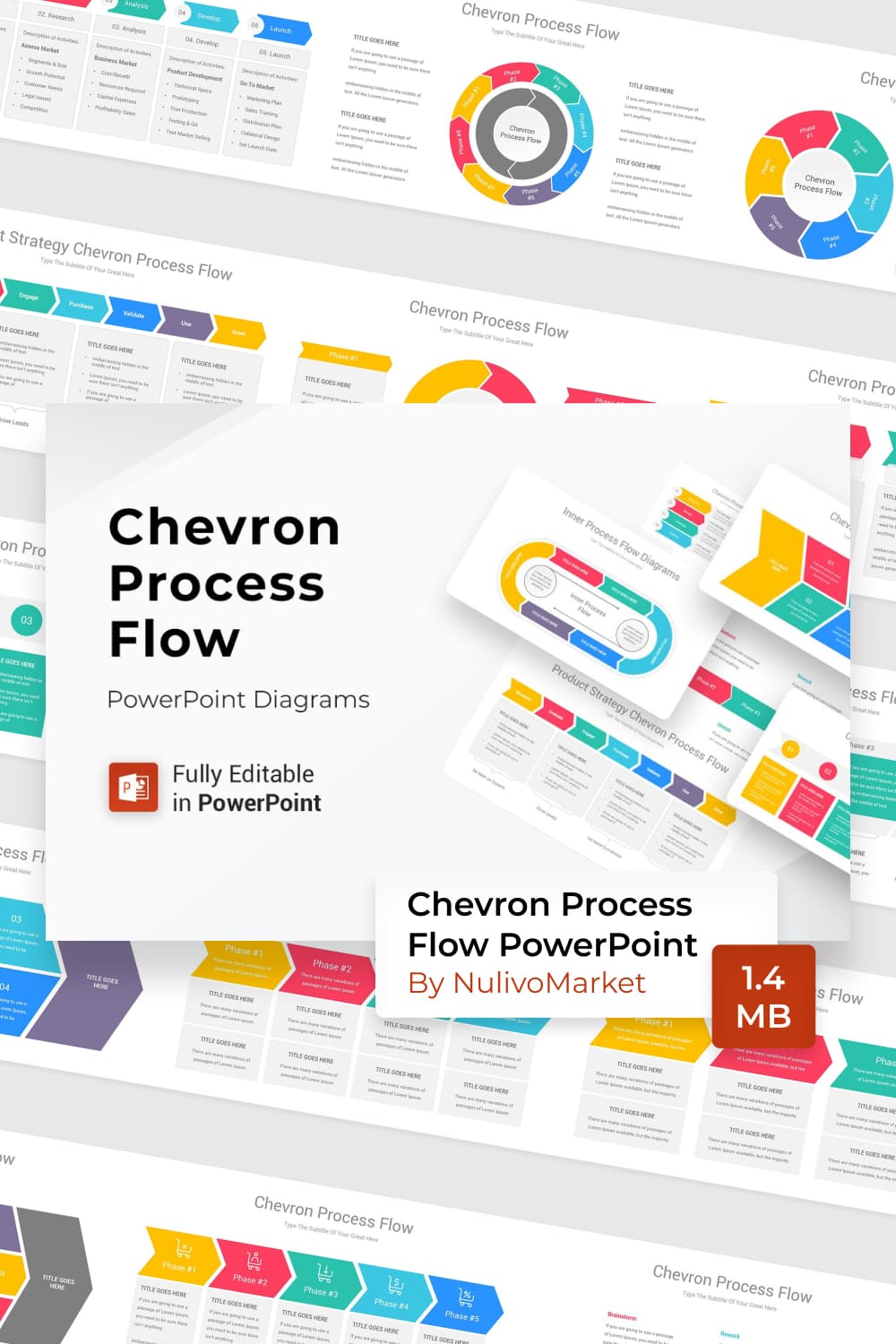 Chevron Process Flow PowerPoint by MasterBundles Pinterest Collage Image.