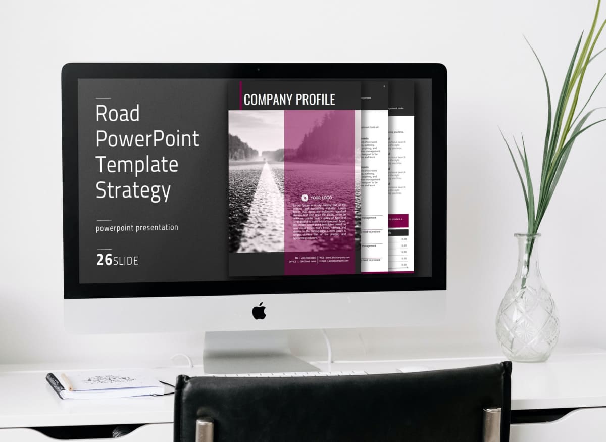 Road PowerPoint Template Vertical by MasterBundles Desktop preview mockup image.