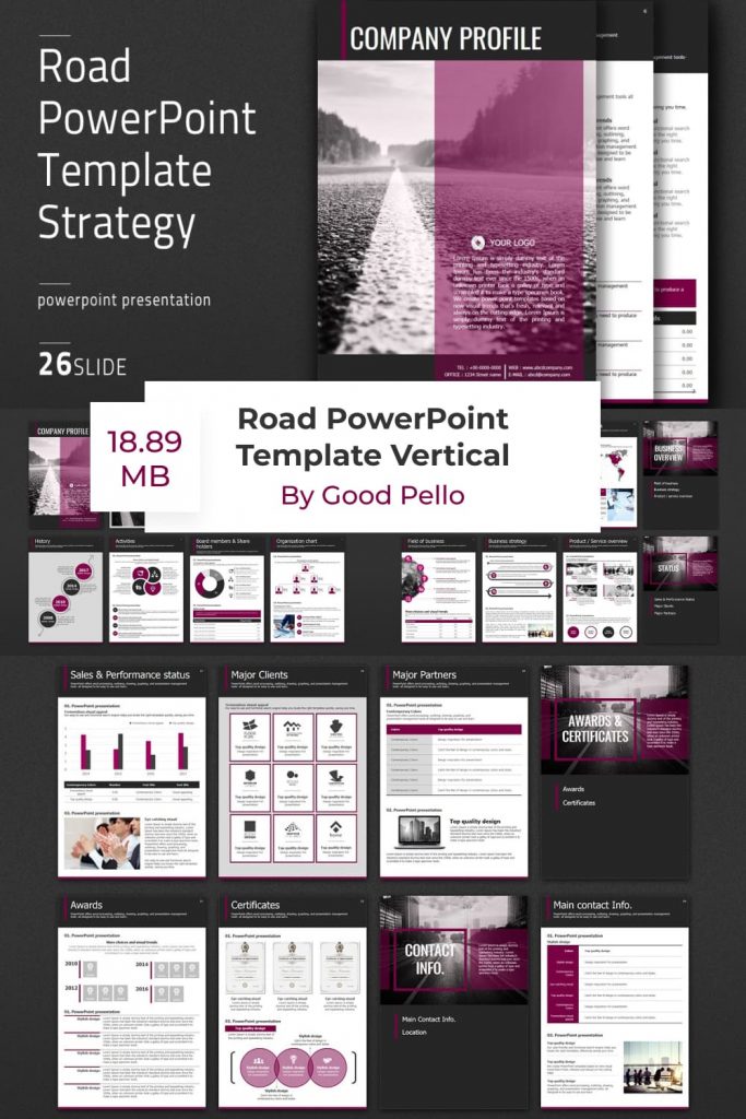 Road PowerPoint Template Vertical by MasterBundles Pinterest Collage Image.