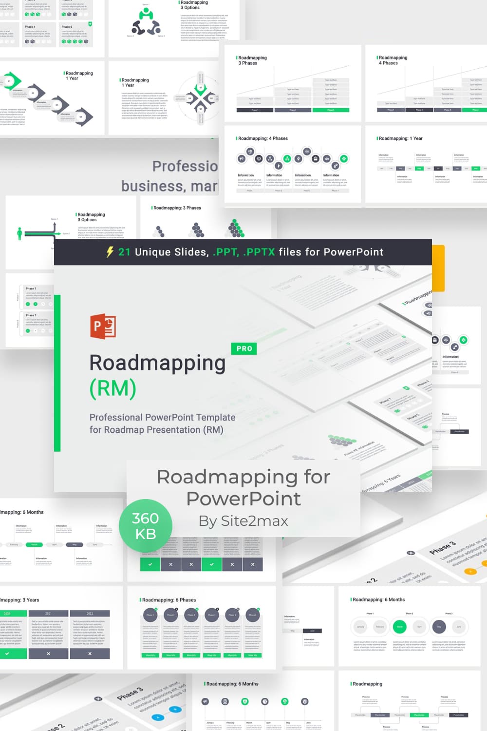 Roadmapping for PowerPoint by MasterBundles Pinterest Collage Image.