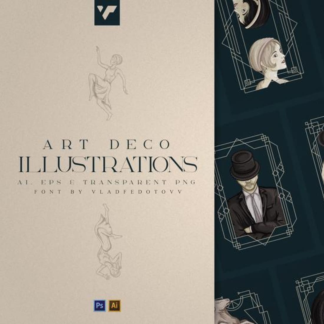 Art Deco illustrations – Ai EPS PSD cover image.