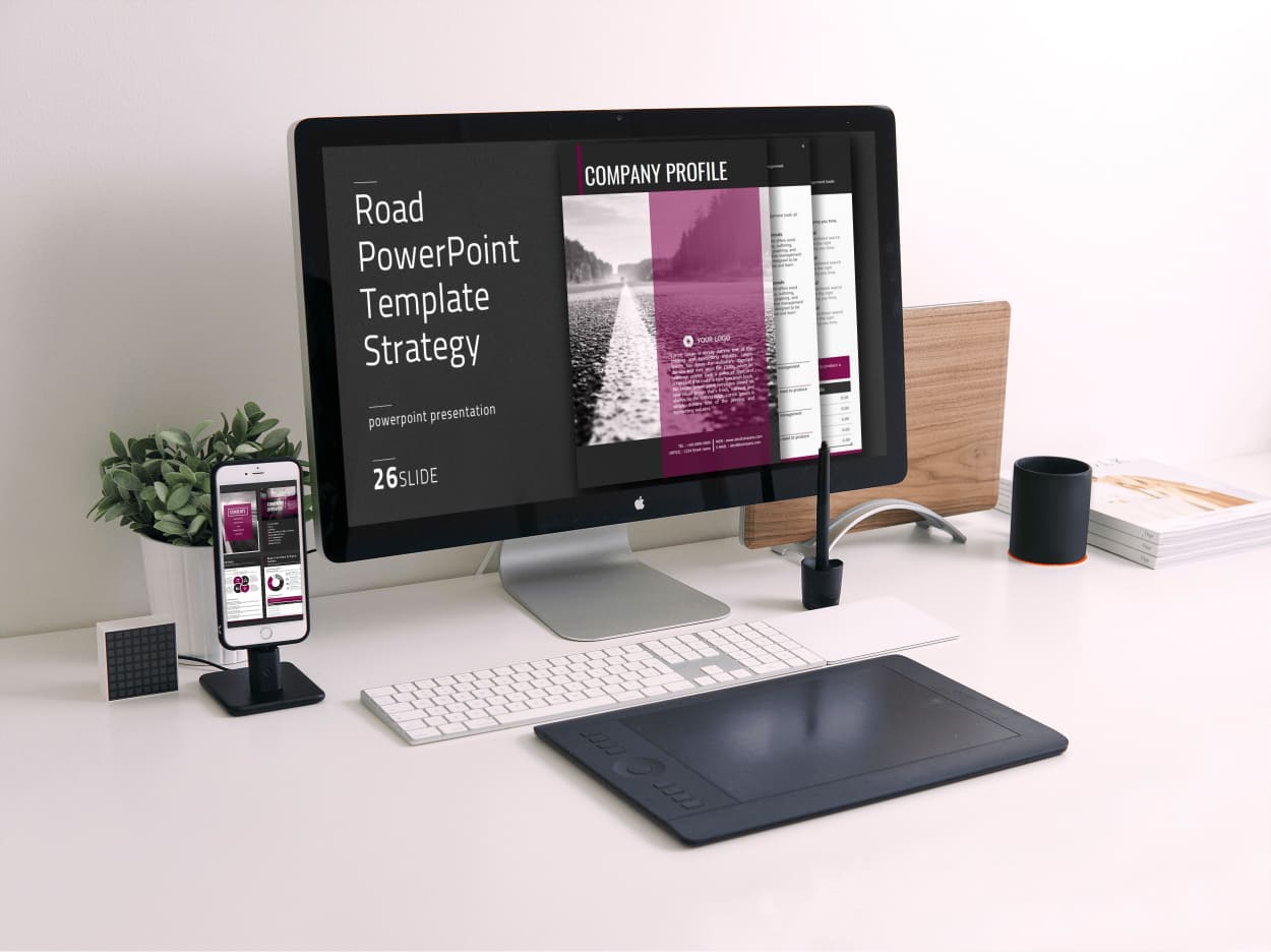 Road PowerPoint Template Vertical by MasterBundles preview mockup image.