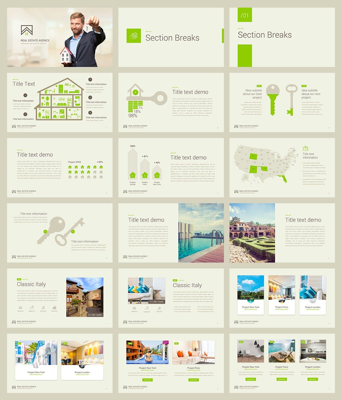 Sample Real Estate PowerPoint Template slides.
