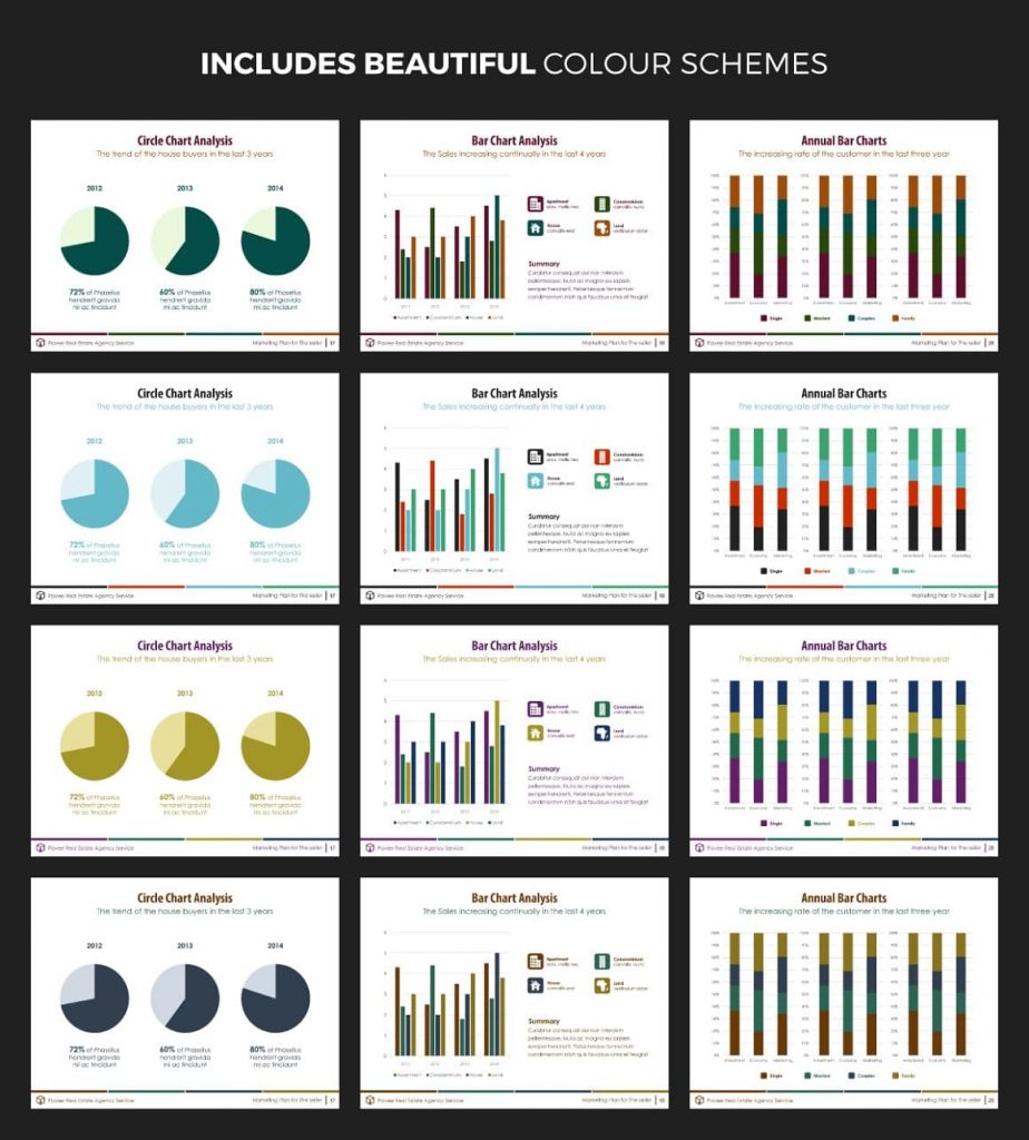 Multiple graphs, charts and SmartArt elements Real Estate PowerPoint Template V.1.
