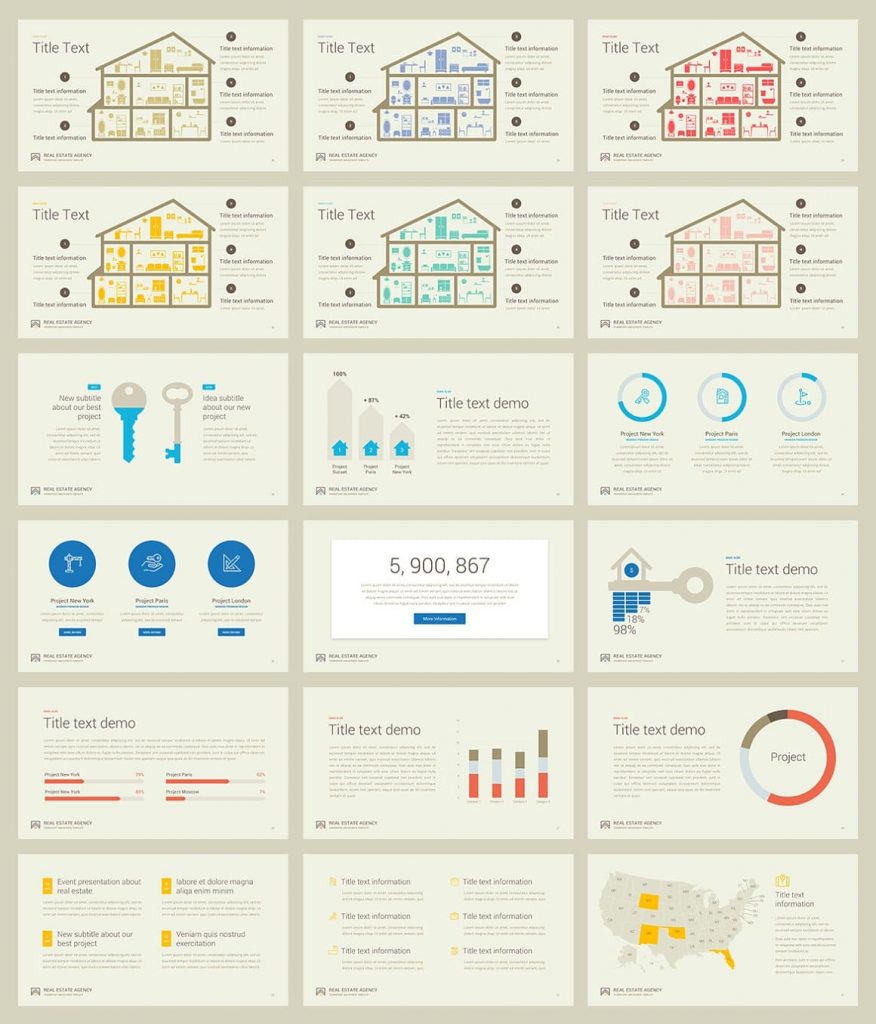 Real Estate PowerPoint Template graphs and charts included.