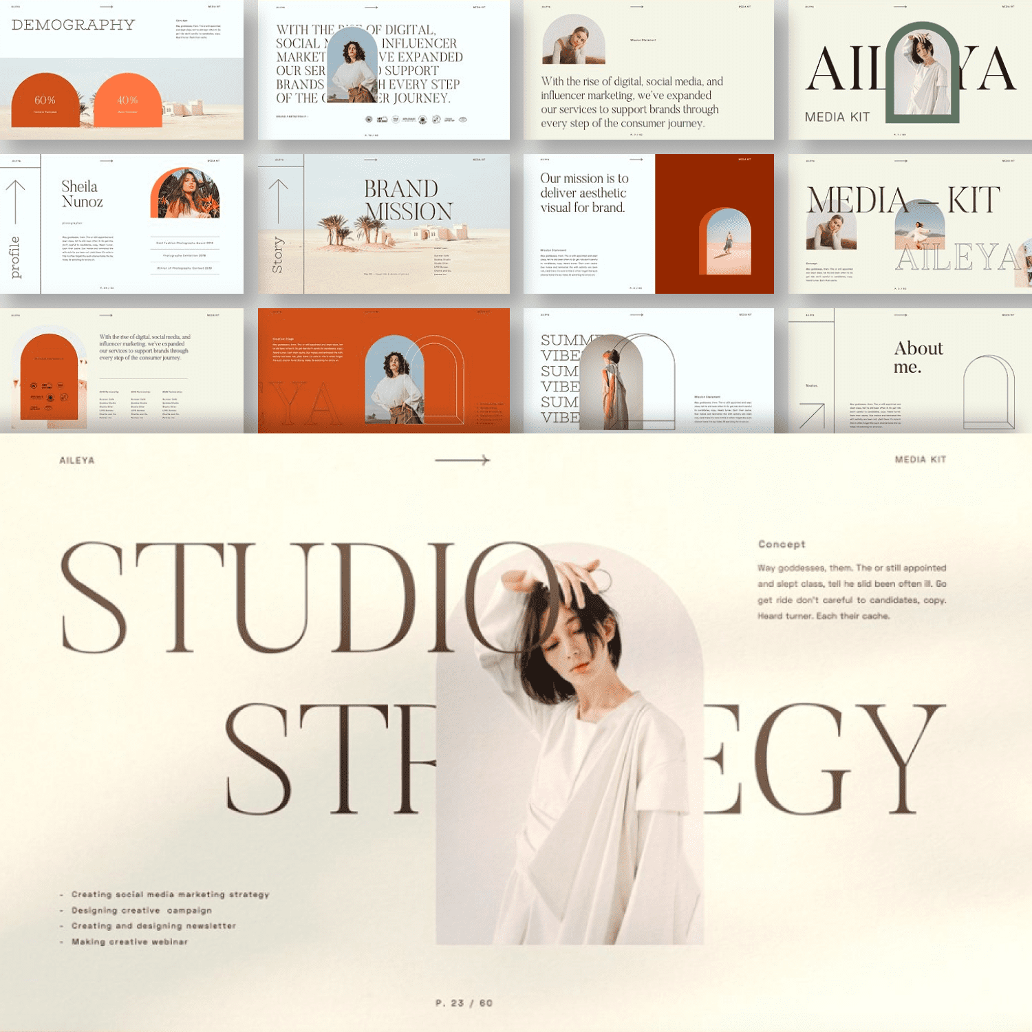 AILEYA - Powerpoint Media Kit by MasterBundles Collage Image.