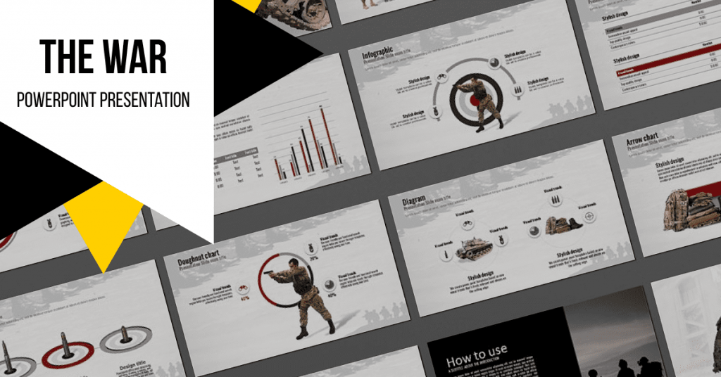 The War Powerpoint Presentation Template by MasterBundles Facebook Collage Image.