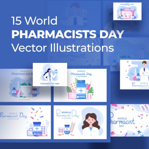 15 World Pharmacists Day Vector Illustrations preview image.