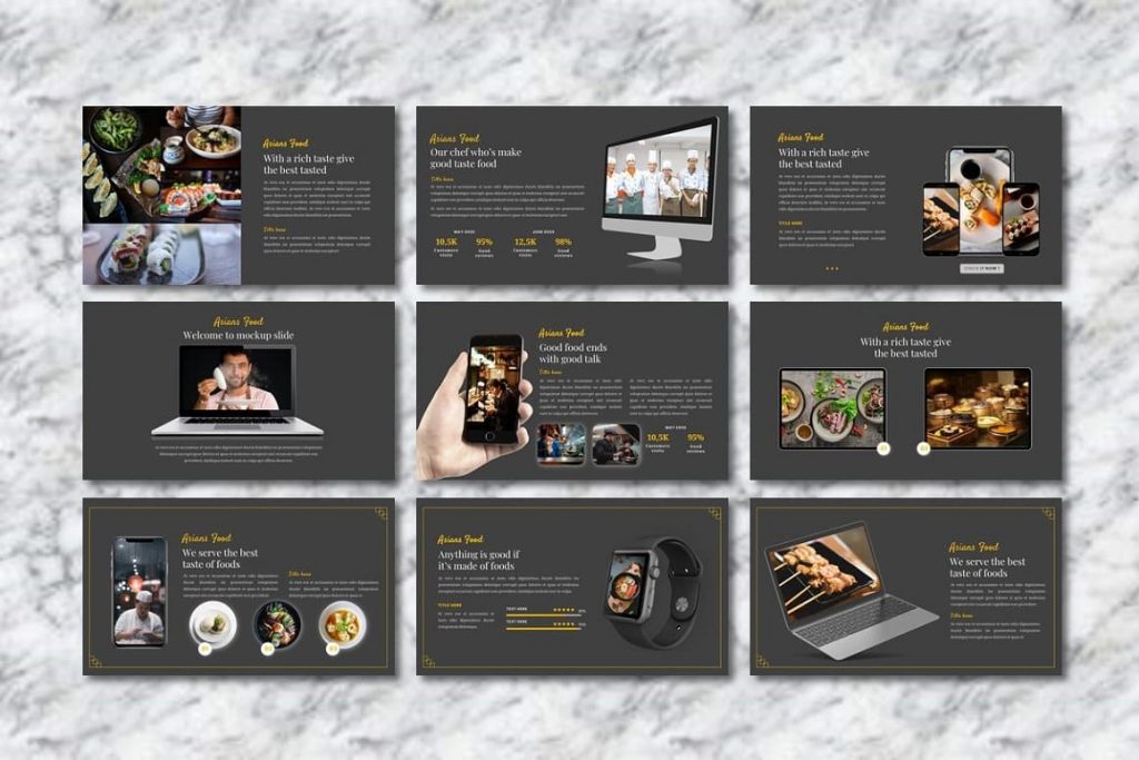 Mockups for Asians Food - Food PowerPoint devices.