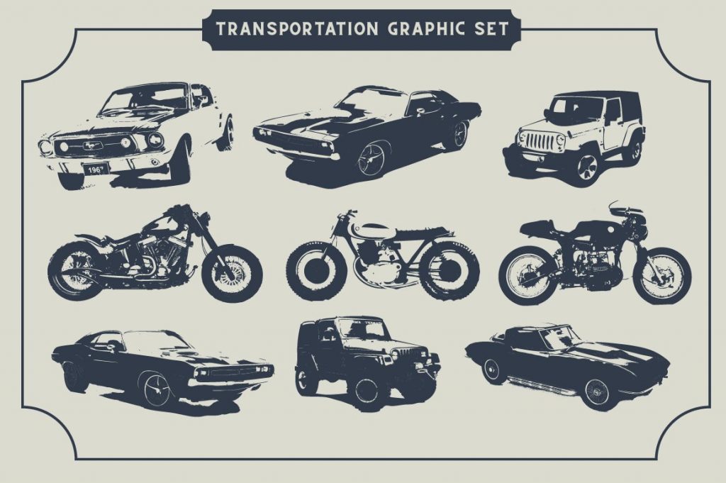 CS Rocky Font Transportation Graphic Set.