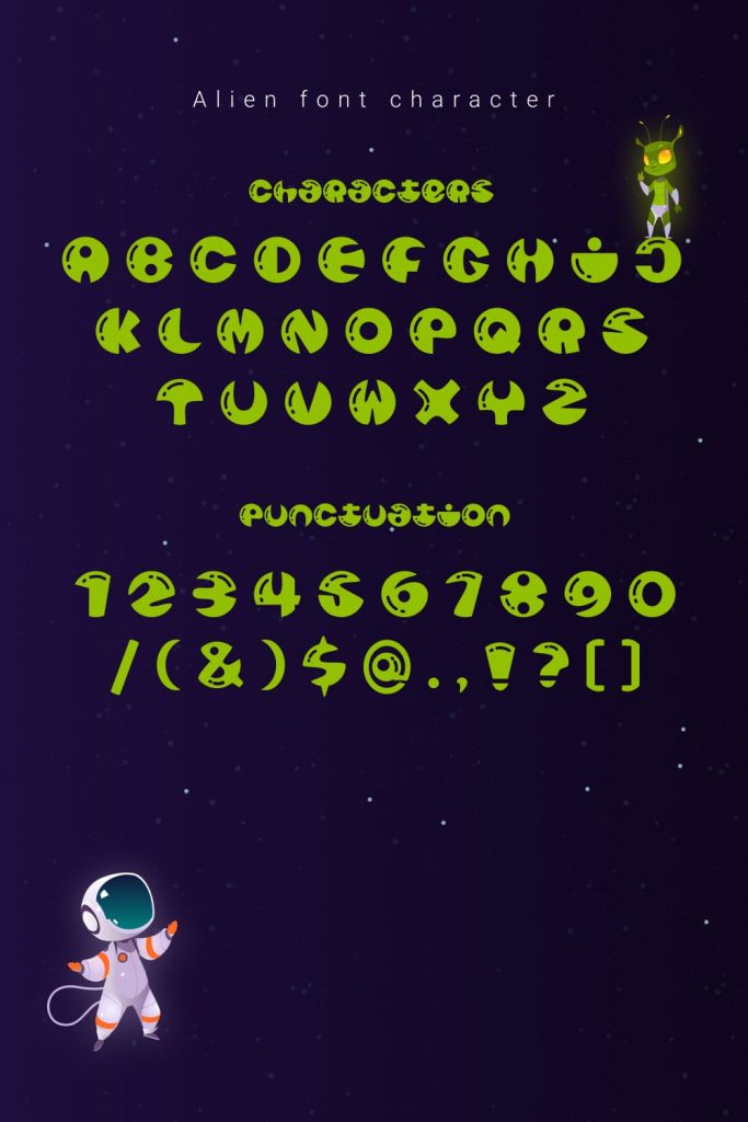 MasterBundles Free Alien Font with Alphabet Punctuation.