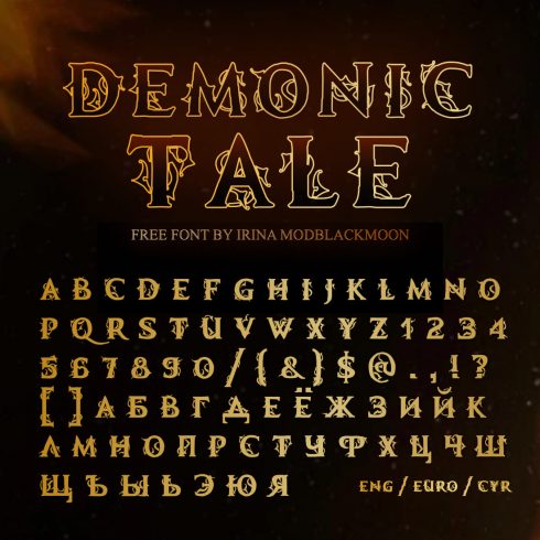 Free Demonic Font Characters Preview.