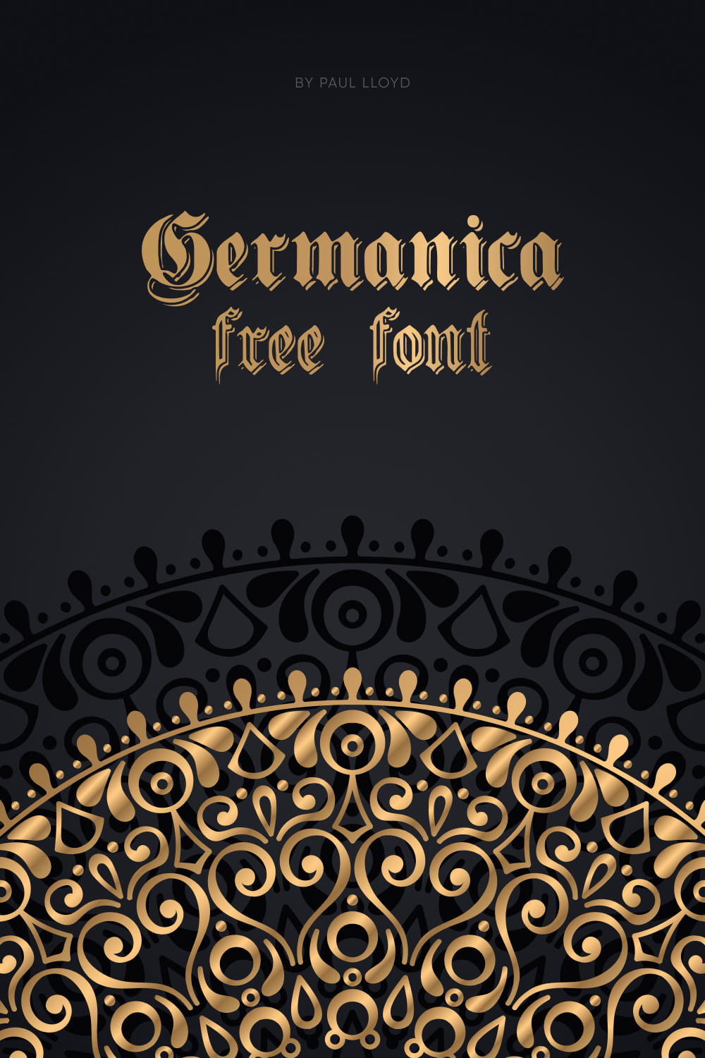 MasterBundles Free Germanic Font Pinterest Black and Gold Preview.