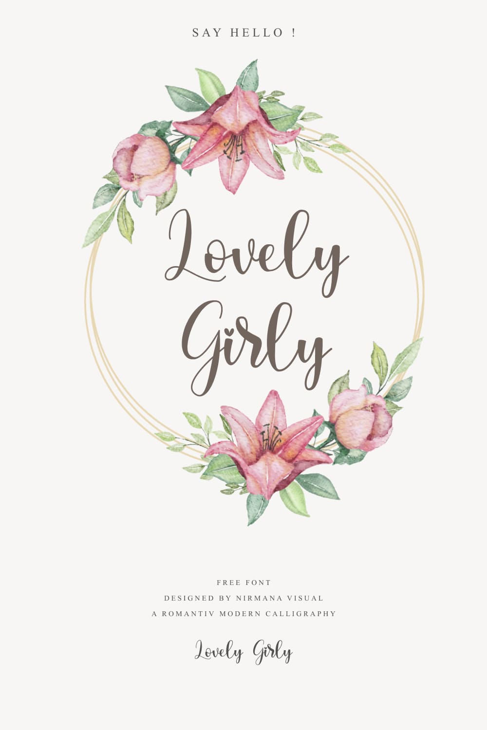 MasterBundles Free Girly Font Pinterest Preview with Flowers.