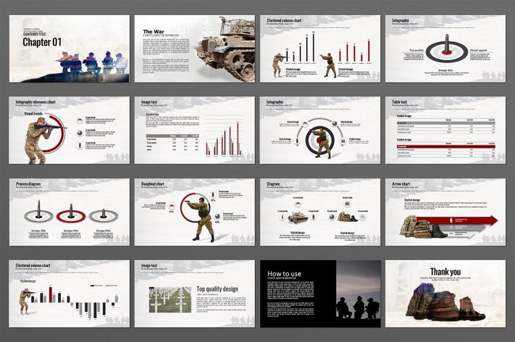 210 slides for The War Powerpoint Presentation Template.