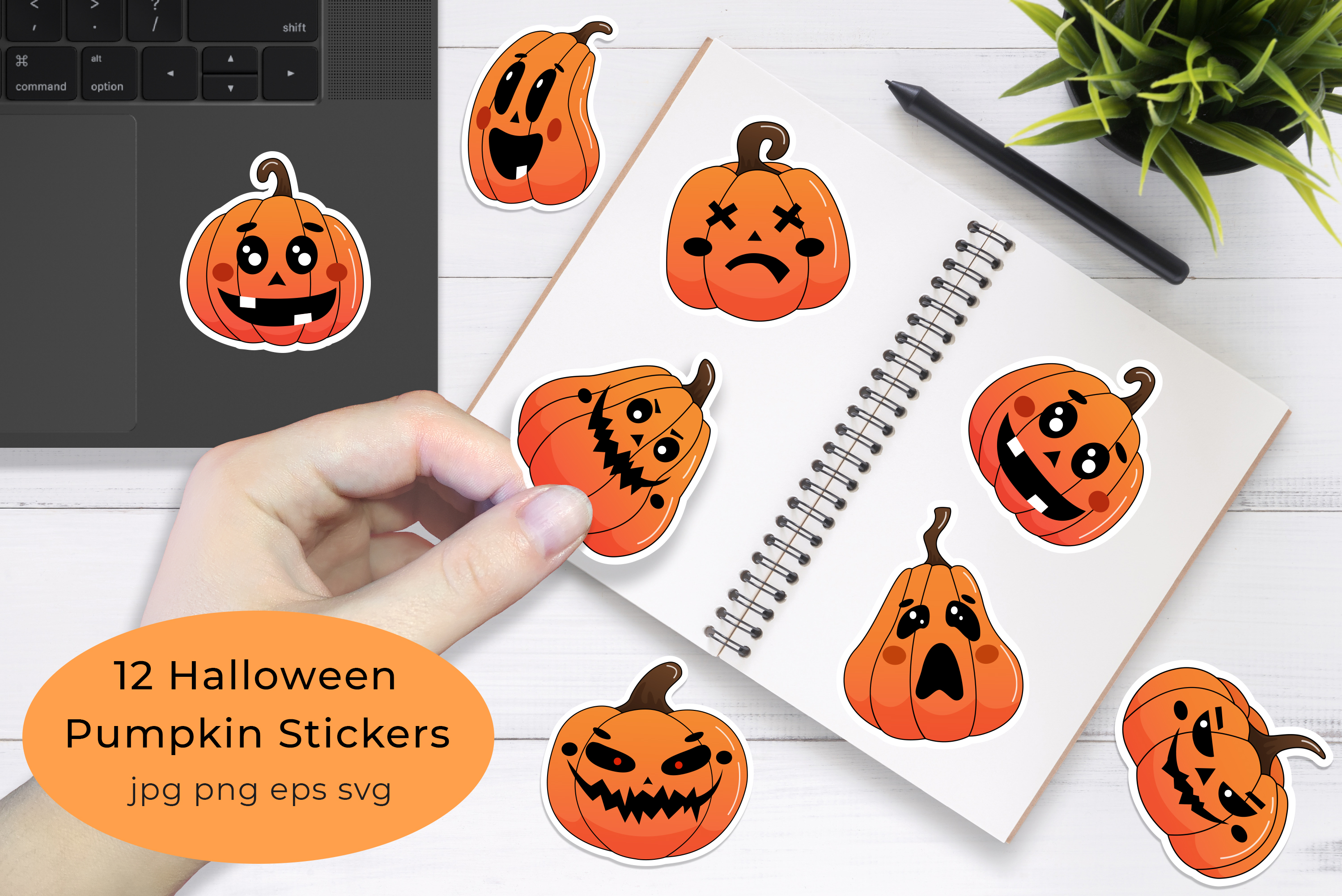 Halloween pumpkin stickers on planner.
