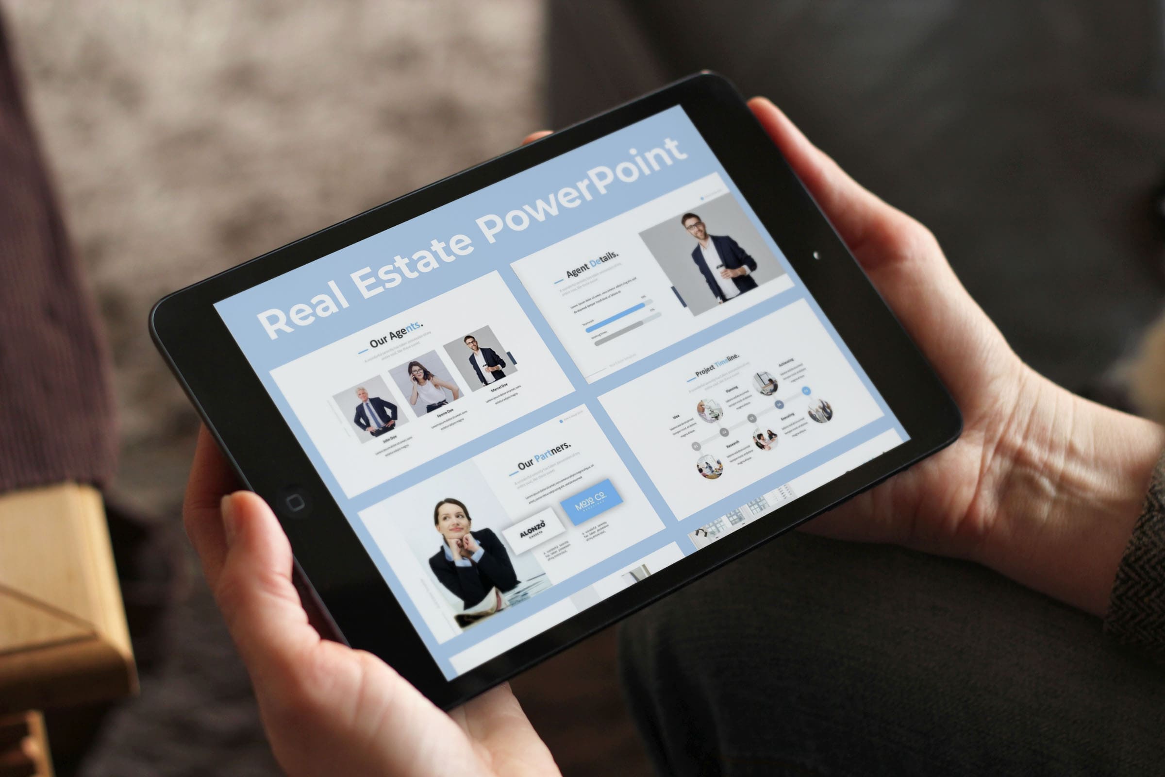 Real Estate Powerpoint Template by MasterBundles note preview mockup image.
