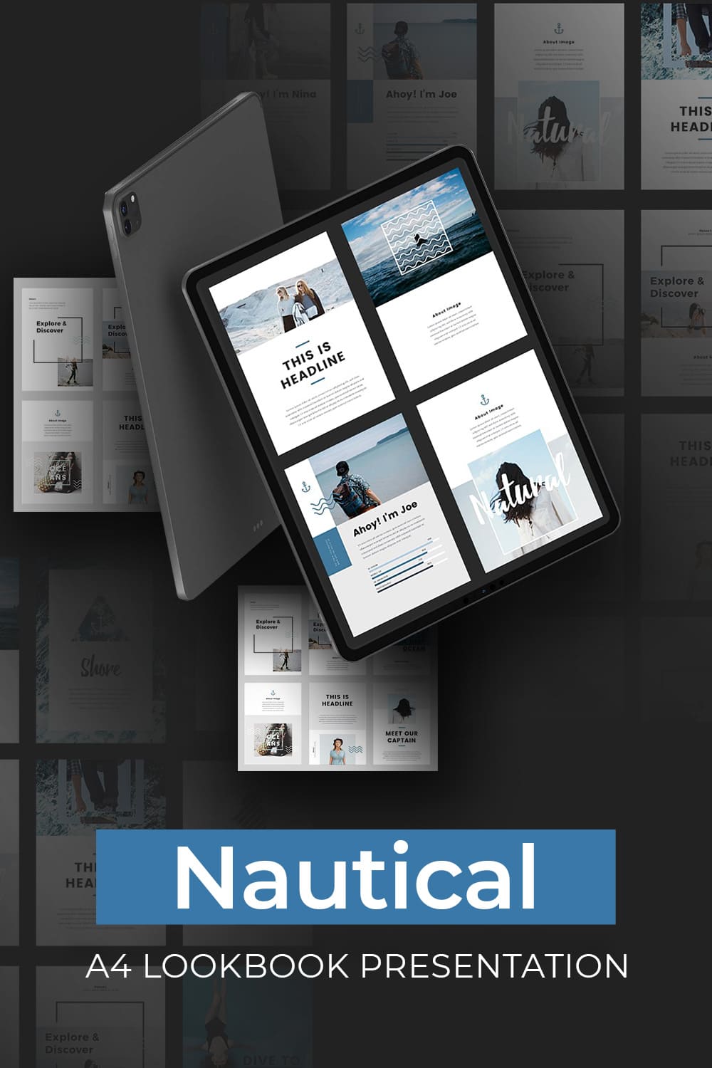 Nautical - A4 Printable PowerPoint by MasterBundles Pinterest Collage Image.