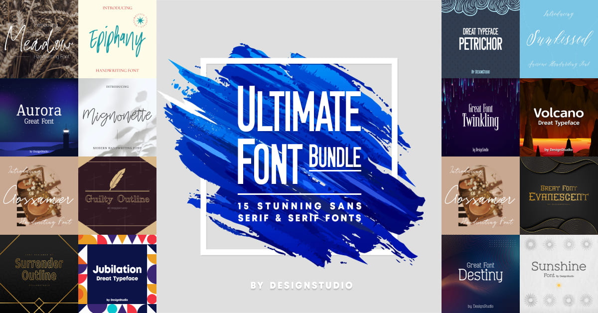 Ultimate Font Bundle: 15 Stunning Sans Serif & Serif Fonts facebook cover image.