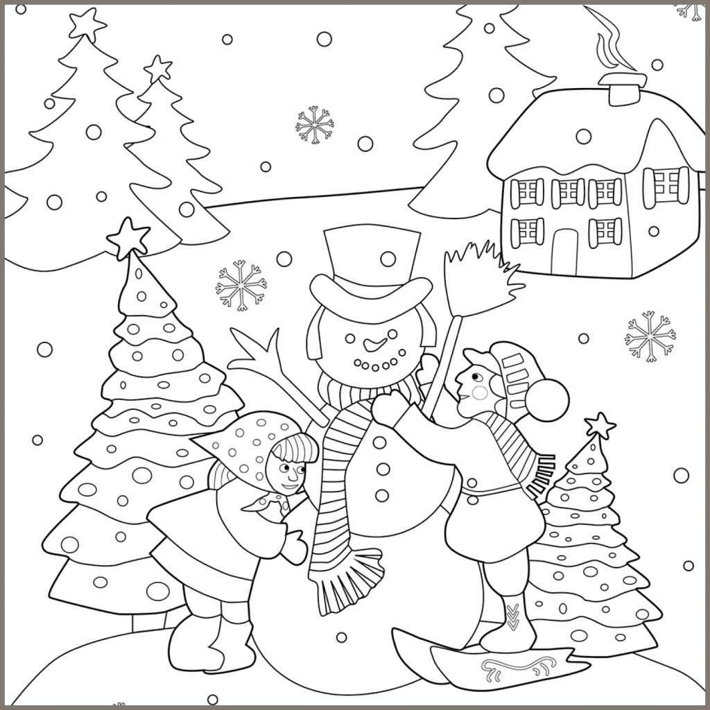 Boy and Girl Building a Snowman Free Coloring Page – MasterBundles