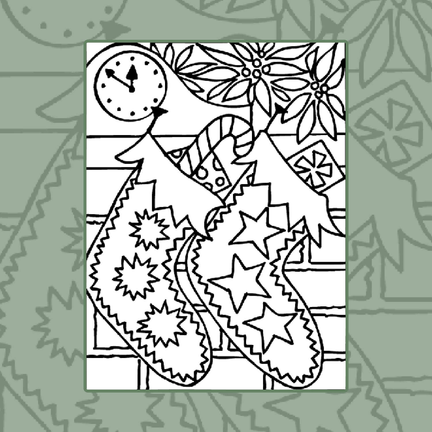Christmas stockings coloring page cover image.