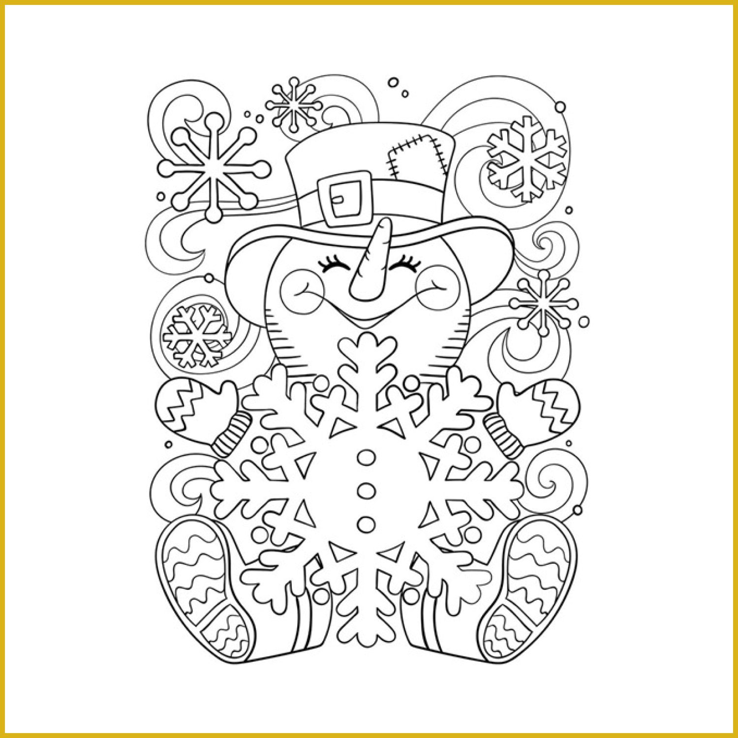 Happy little snowman coloring page cover image.