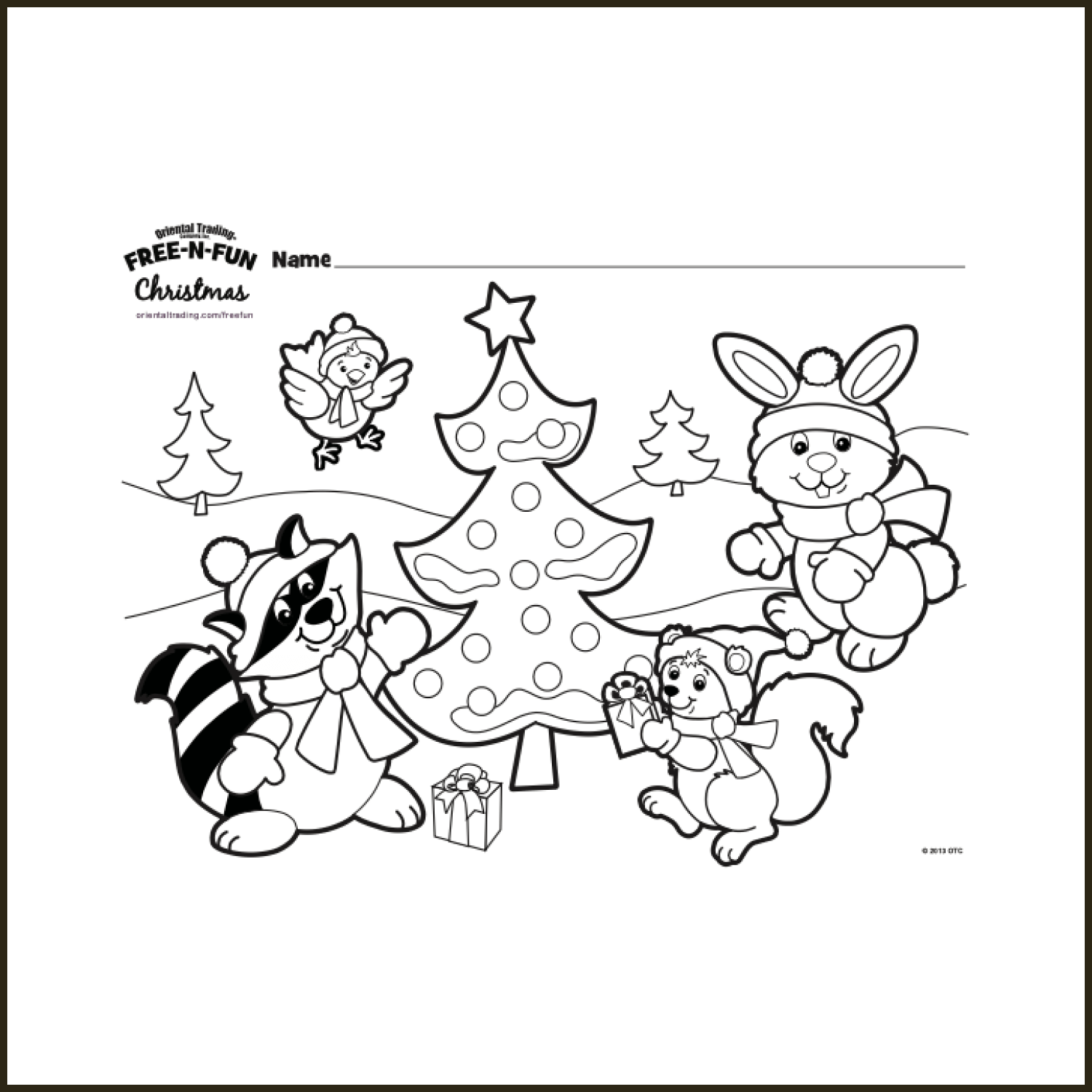 Holiday scene coloring page cover image.