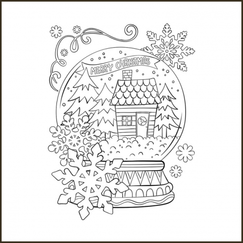 Merry Christmas snowglobe coloring page cover image.