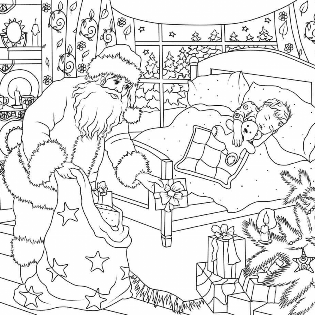 Santa Claus is Delivering Presents Free Coloring Page ??? MasterBundles