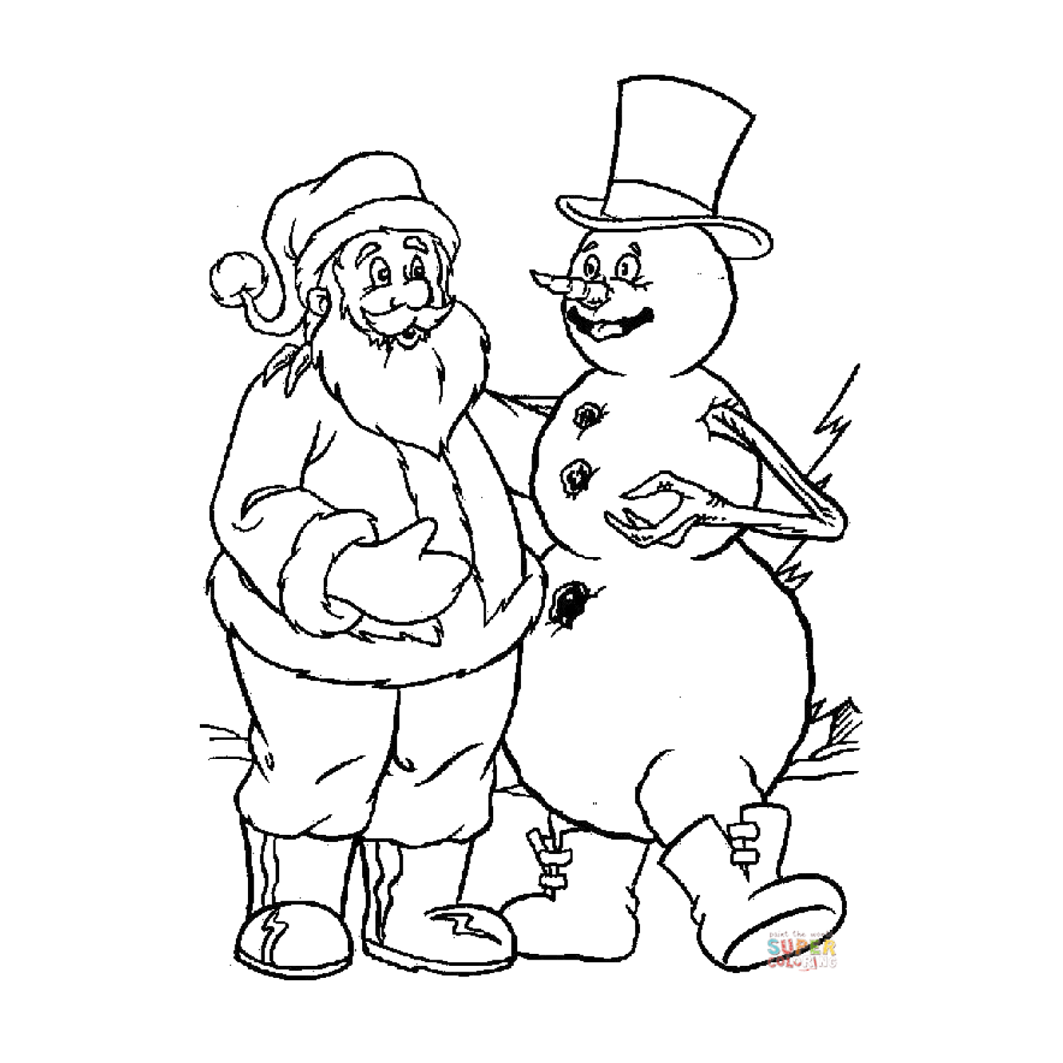 Santa and the Snowman coloring page cover image.