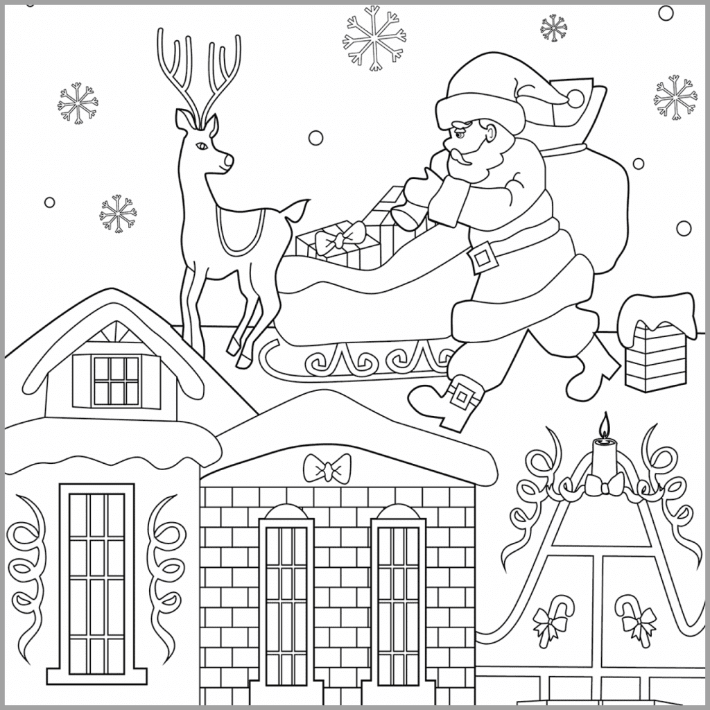 Santa On Rooftop Free Coloring Page – Masterbundles