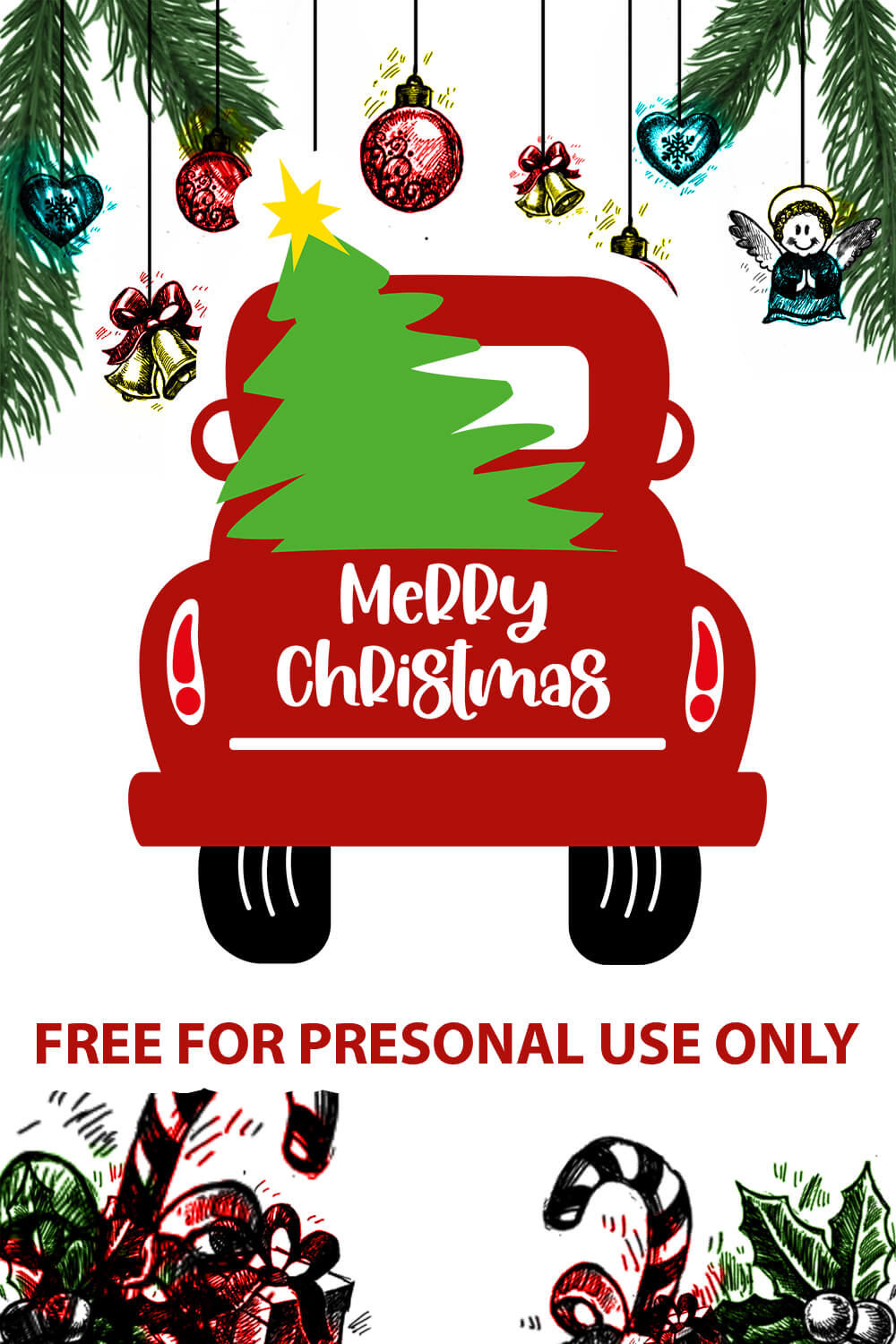 Merry Christmas pick up truck tree free SVG files pinterest image.