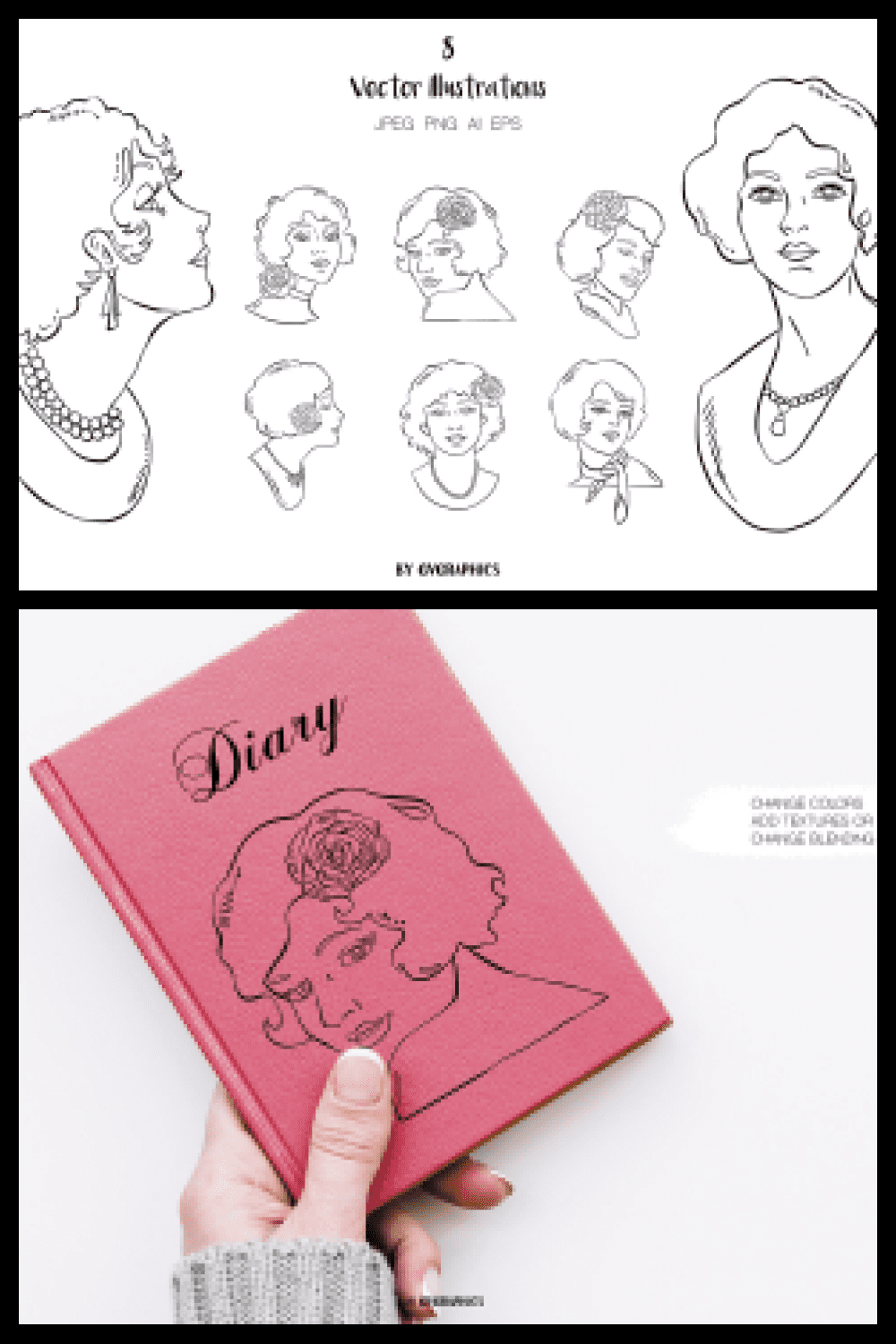 Hand Drawn Retro Women Vector Illustrations - MasterBundles - Pinterest Collage Image.