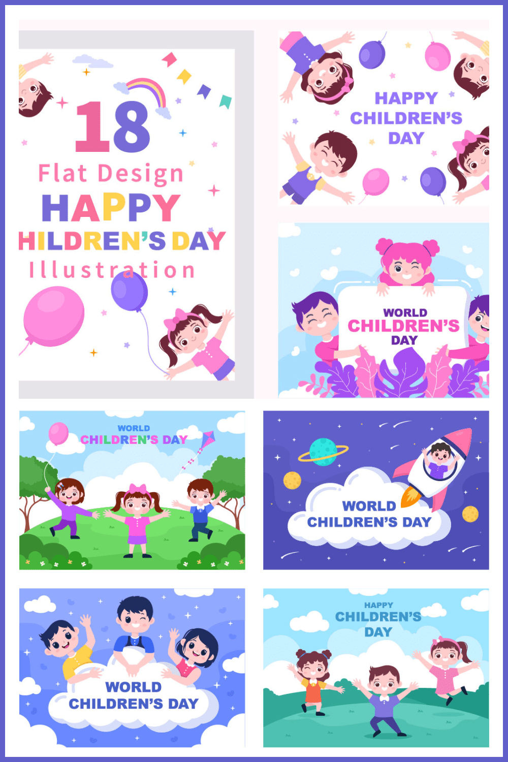 18 Happy Children’s Day Illustration - MasterBundles - Pinterest Collage Image.