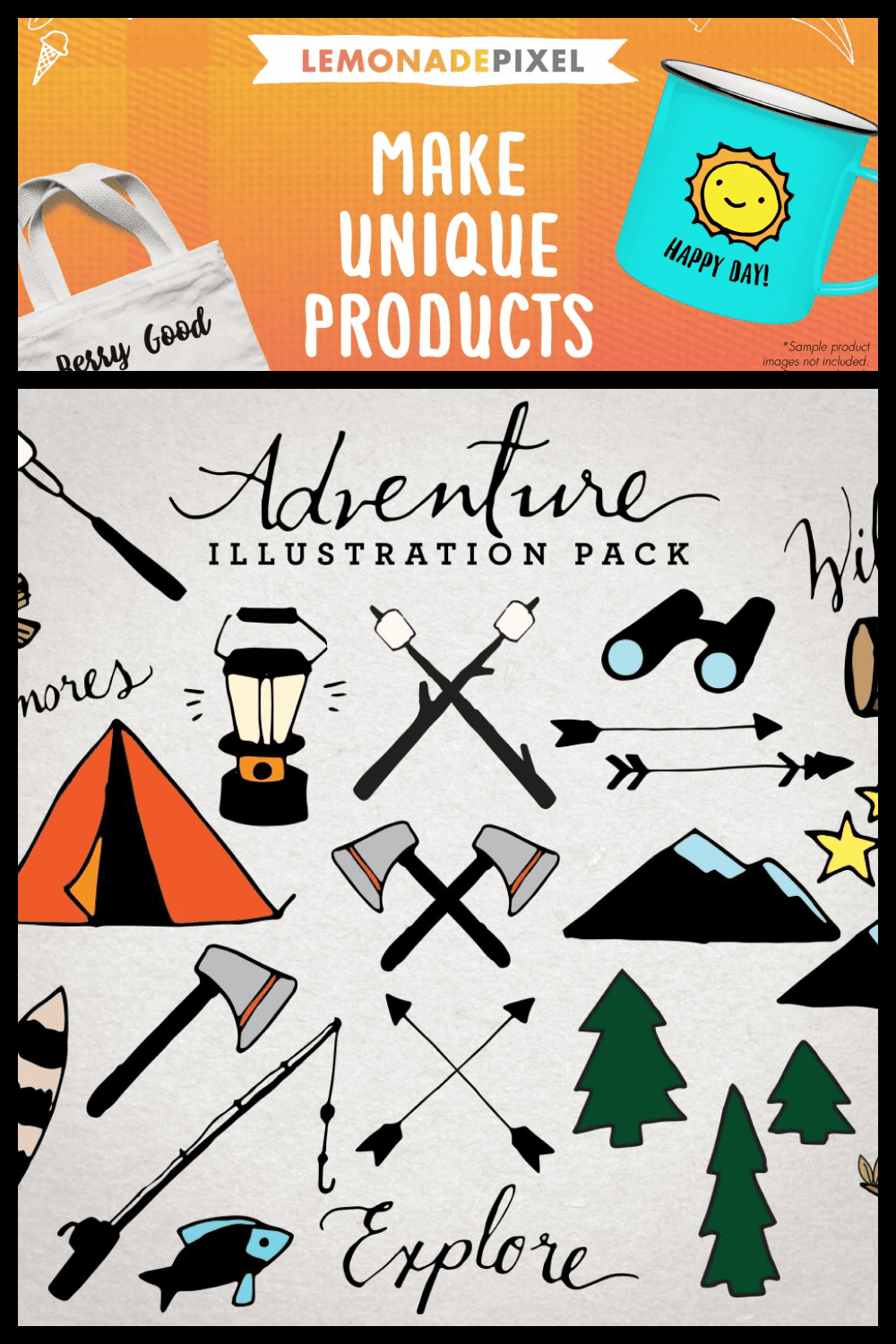 106 Adventure Clipart Camping Illustration Set