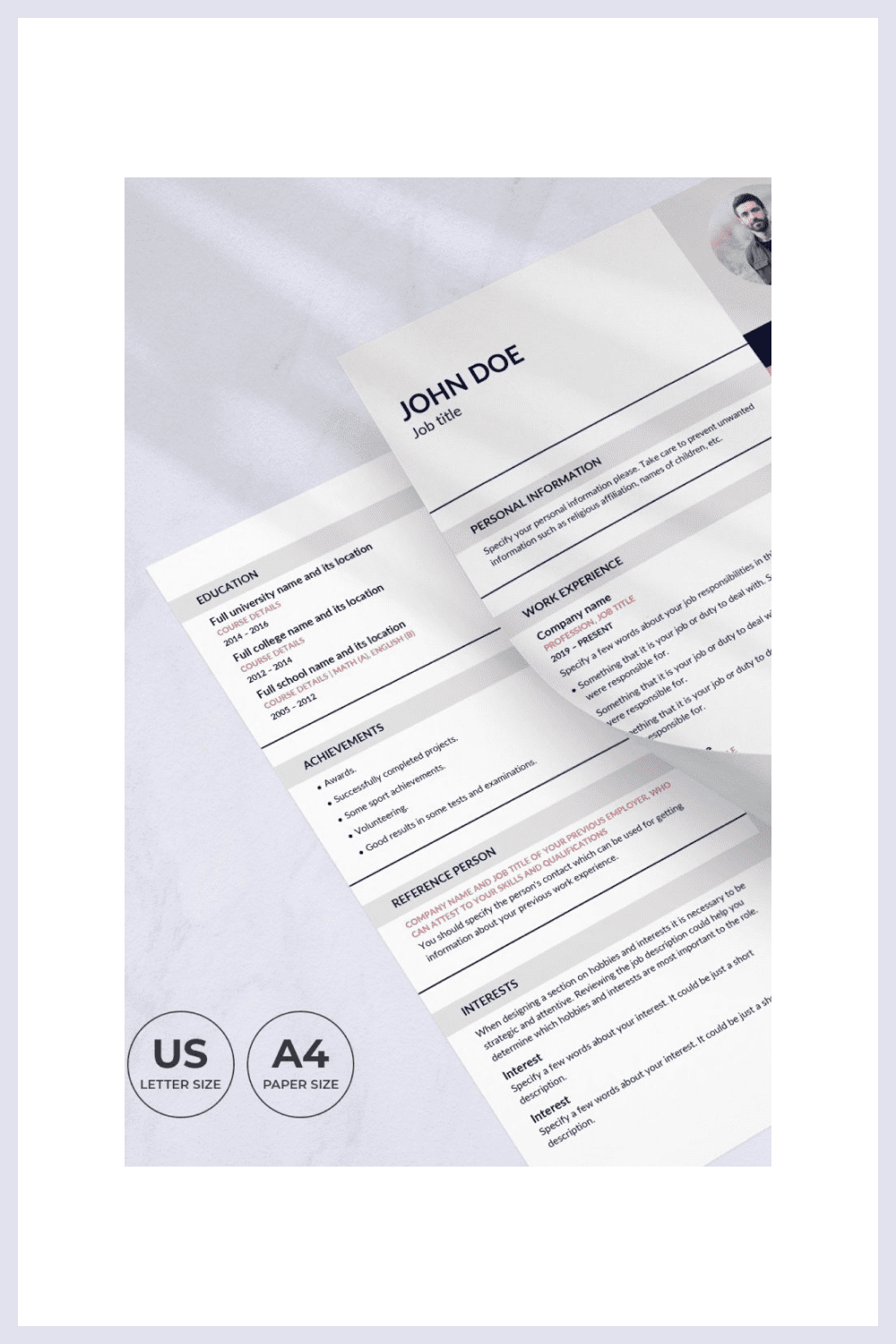 Professional resume is shown on a white background.