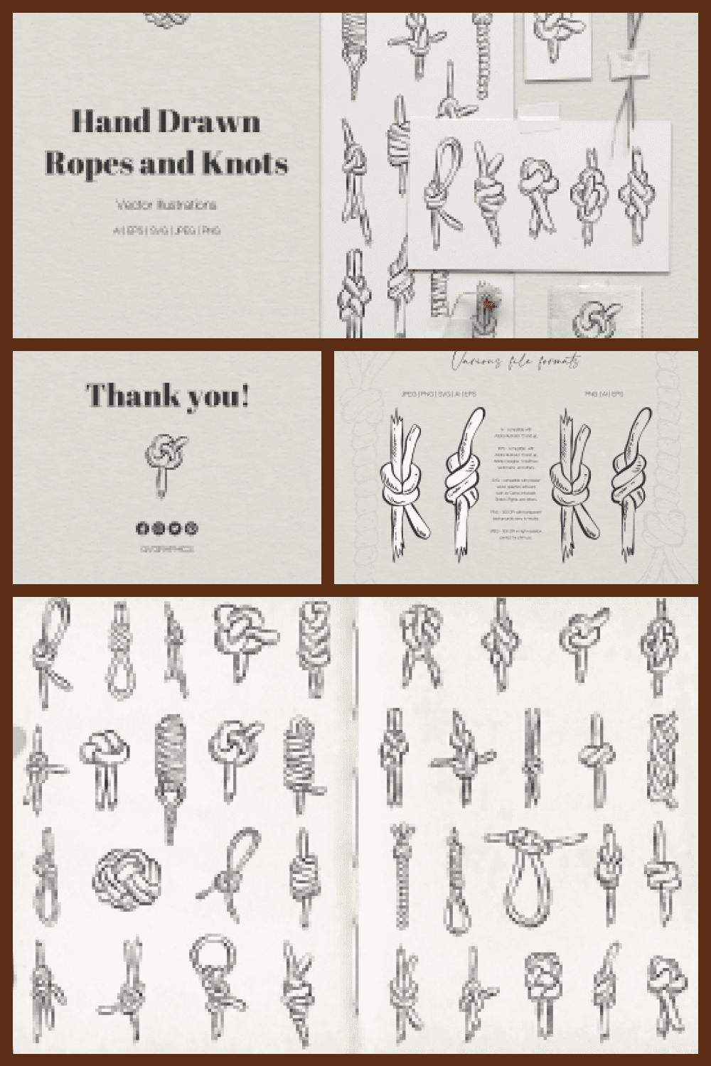 Hand Drawn Ropes and Knots Vector Illustrations - MasterBundles - Pinterest Collage Image.