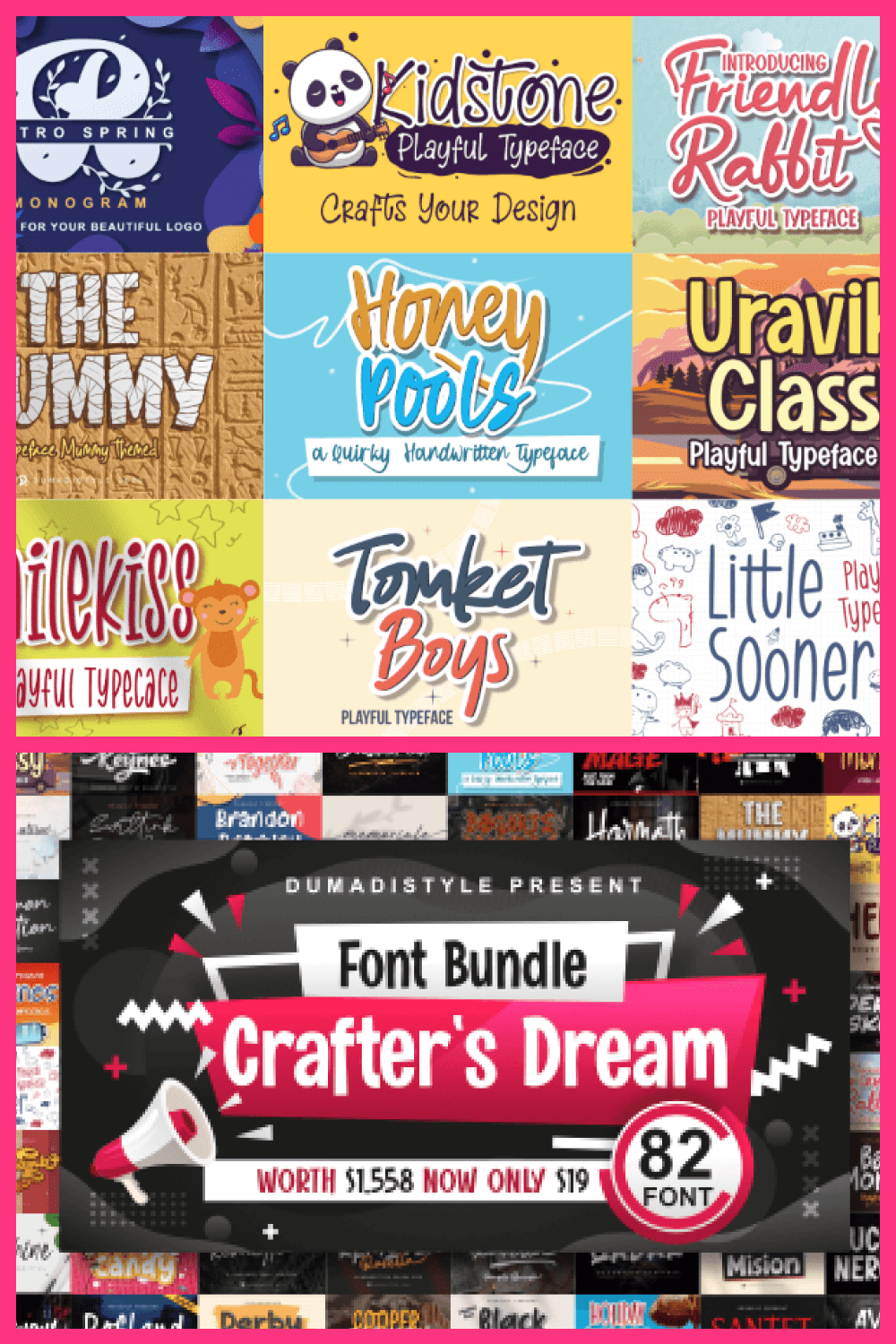 Crafter’s Dream Fonts Bundle: 82 Fonts - MasterBundles - Pinterest Collage Image.