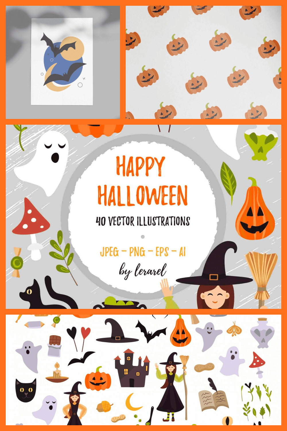 40 Happy Halloween Vector Illustrations - MasterBundles - Pinterest Collage Image.
